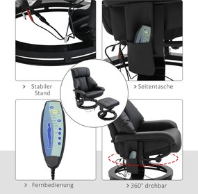 HOMCOM Fotel masujący z podnóżkiem, Fotel relaksacyjny, Elektryczny fotel telewizyjny