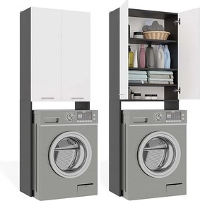 Szafka Łazienkowa POLA DD | Antracyt/Biel | 64x30x180 cm | Regał Nad Pralkę