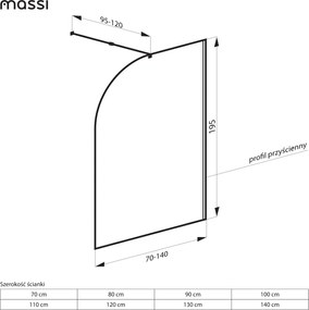 Ścianka prysznicowa WALK IN FIX zielona półokrągła 8mm MOLIS NATURE green moon MASSI | rożne rozmiary : Kolor profili kabiny - złoty szczotkowany, Szerokość ścianki - 80 cm, Typ montażu - WALK in FIX (Do ściany)