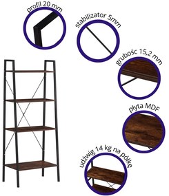 ALTE R2 regał czarny / dąb rustykalny półki na książki LOFT