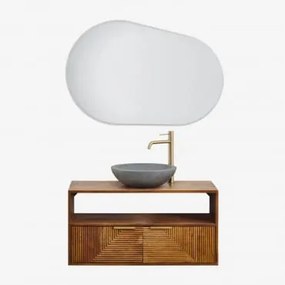 Zestaw Mebli Łazienkowych Z Drewna Mango Baty Drewno Mango & Okrągły Szary Cement Ø40 Cm Tarsis & Owalna Lampa Led I Przeciwmgielna - Sklum