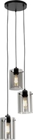 Designerska lampa wisząca czarna z przydymionym szkłem 3-światła - Dome