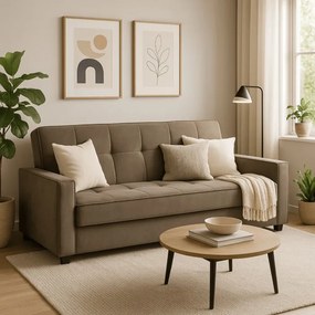 Sofa z Funkcją Spania ALUNA Rozkładana Wersalka Dwuosobowa Beżowa Nowoczesna do Salonu