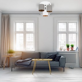 Lampa sufitowa biała trzypunktowa z szaro-białymi abażurami C-3030WE-G