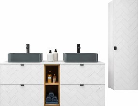 Biały nowoczesny zestaw wiszących szafek łazienkowych K5-F48