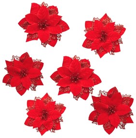 Świąteczna dekoracja Poinsettia z pajączkiem,zestaw 6 szt.