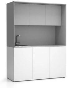 Kuchnia biurowa NIKA ze zlewem i kranem 1481 x 600 x 2000 mm, szary, lewo