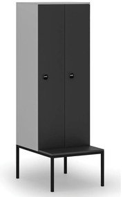 Drewniana szafa ubraniowa z ławką, 2-drzwiowa, 1871 x 600 x 500/800 mm, demontaż, zamek RFID, szary/grafitowy