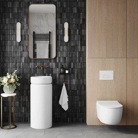 Zestaw łazienkowy z umywalką RONA i korkiem, miską wc, stelażem i przyciskiem | Różne kolory : Kolor zestawu - Biały mat, Podłączenie syfonu - Do ściany