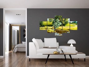 Obraz - rzeka między łąkami, obraz olejny (125x70 cm)
