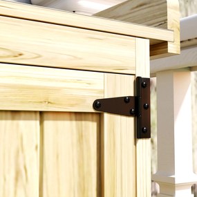 Outsunny Szafka Ogrodowa, Szafka na Narzędzia do Zewnętrznego Użytku, z Powierzchnią Pracy, Drewno i Stal Nierdzewna, Podwójne Drzwi, Drewno Naturalne