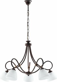 Dallas - żyrandol z czarnego lakierowanego żelaza, dekor imitujący rdzę, stare złoto, klosze z białego szkła alabastrowego Ø13 cm, 5 świateł