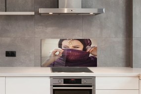 Panel nad Blat Kuchenny Kobieta w Fioletowej Tkaninie