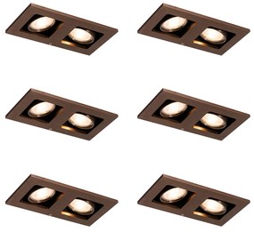 Zestaw 6 reflektorów wpuszczanych Ciemny brąz Prostokątny 2-punktowy Regulowany - Qure