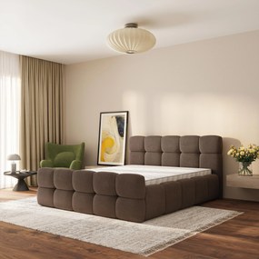 Masseno Łóżko Tapicerowane ELIZJA ze stelażem i pojemnikiem na pościel 160x200 cm - Brązowy, SORO 28