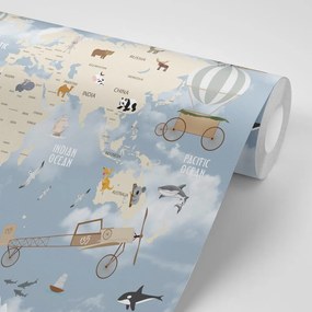 Tapeta piękna dziecięca mapa ze zwierzętami