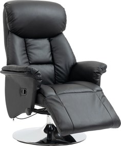 HOMCOM Fotel Relaksacyjny z Funkcją Leżenia, Skóra Ekologiczna, Podnóżek, do 150 kg, 78 x 80 x 109 cm, Czarny