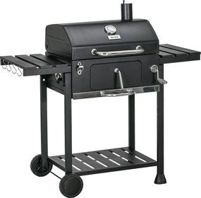 Outsunny Grill węglowy Grill BBQ-Grill, włącznie z termometrem, otwieraczem do butelek, 120 x 64 x 114 cm, czarny