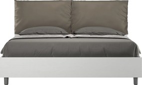 Łóżko podwójne z pojemnikiem na pościel, podnoszone podwójnie, 160x190 cm, drewno jesionowe białe, poduszki ze skóry ekologicznej w kolorze cappuccino, Egos Antea