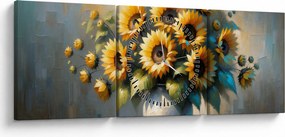 Obraz – Wazon ze słonecznikami (z zegarem) (90x30 cm)