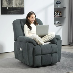 HOMCOM Elektryczny Fotel Relaksacyjny z Funkcjami Masażu i Ogrzewania, Wygodny Fotel z Portem USB, Kieszeń Boczna, Szary