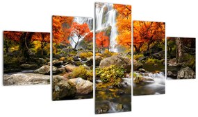 Obraz - Wodospady w pomarańczowym lesie (125x70 cm)
