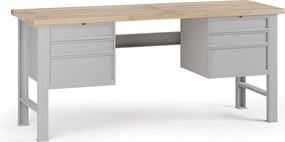 Stół warsztatowy G7, blat bukowy, 2000 x 685 x 840 mm, 2x kontener, 6x szuflada, szary