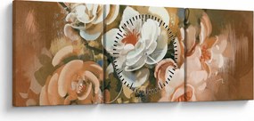 Obraz- Malowany bukiet kwiatów (z zegarem) (90x30 cm)
