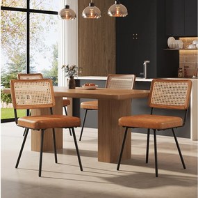 Zestaw 4 krzeseł ze sztucznej skóry – Fotel wypoczynkowy z rattanu – Fotel retro – Metal + PU – Brązowy