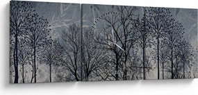 Obraz - Sylwetki drzew z liśćmi (z zegarem) (90x30 cm)