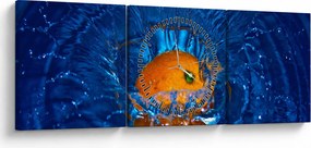 Obraz - pomarańcza w wodzie (z zegarem) (90x30 cm)