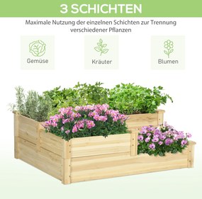 Outsunny Łóżko Ogrodowe 3-Stopniowe Drewniane Schodki na Rośliny Balkonowe Wysokie Łóżko Świerkowe | Aosom PL