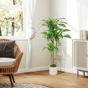 HOMCOM Sztuczne drzewo dracena 120 cm z giętkimi pniami i białą donicą do salonu sypialni biura | Aosom PL
