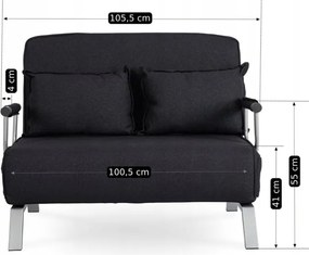 Fotel Rozkładany Dwuosobowy BART 2 Wypoczynkowy Czarny do Spania Leżanka Nowoczesny