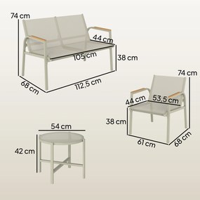 Outsunny Zestaw mebli ogrodowych metalowy, odporny na warunki atmosferyczne, sofa 2-osobowa, 2 fotele, stolik, zielony | Aosom PL