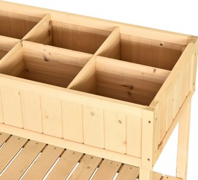 Outsunny Stół Ogrodowy do Sadzenia Drewno Jodłowe 6 Przegródek z Odpływem Półka Naturalny 120x60x81cm | Aosom PL