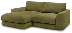 Narożnik z tkaniny szenilowej (lewostronny/z szezlongiem) w kolorze khaki Leonore – Bobochic Paris