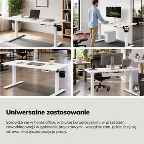 Biurko elektryczne z regulacją wysokości ergonomiczne białe,1400x700 mm: ARIA