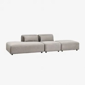 Sofa Modułowy 2-częściowy Z Lewym Szezlongiem I Pufem Fogler Sztruks Jasny Szary Taupe - Sklum