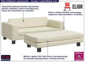 Kremowa sofa dla dziewczynki z podnóżkiem z ekoskóry - Lanco