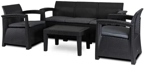 Zestaw mebli na taras Brandon - sofa, 2 fotele i stolik kawowy, czarny/ciemnoszary
