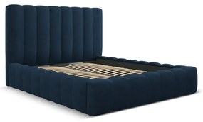 Ciemnoniebieskie tapicerowane łóżko dwuosobowe ze schowkiem i stelażem 200x200 cm Kelp – Micadoni Home