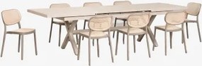 Zestaw Stołu Prostokątnego 240-300x100 Cm Rozkładanego Z Aluminium Karena Oraz 8 Sztaplowanych Krzeseł Ogrodowych Z Polipropylen Moka Brown - Sklum
