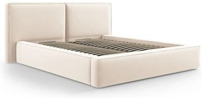 Kremowe aksamitne tapicerowane łóżko dwuosobowe ze schowkiem i stelażem 200x200 cm Arendal – Cosmopolitan Design