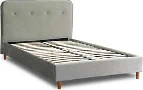 Łóżko Tapicerowane 120x200 cm ze Stelażem Jednoosobowe DENNIS Jasnoszare Welurowe