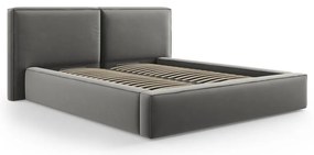 Szare aksamitne tapicerowane łóżko dwuosobowe ze schowkiem i stelażem 180x200 cm Arendal – Cosmopolitan Design