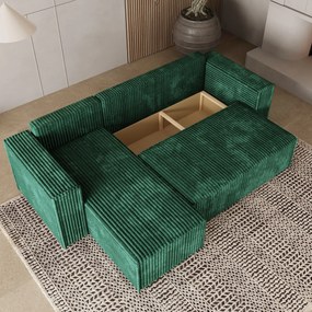 Masseno Narożnik RAVELO z funkcją spania i pojemnikiem na pościel Narozniki L, Rozkładana sofa - Butelkowa zieleń, TILIA 39