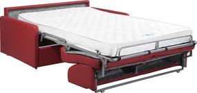 Kanapa 3-osobowa rozkładana typu express z czerwonej ekoskóry z siedziskiem z pianki z pamięcią kształtu - Powierzchnia spania na szerokich listwach 140 cm - materac 18 cm CALIFE