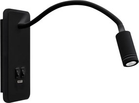 Regulowana lampka ścienna LED z USB BASE LED/8W+LED/2W/230V czarna