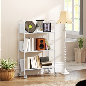 HOMCOM Regał na książki Regał do przechowywania z 3 półkami, na kółkach, regał na zabawki do sypialni, 69 x 26 x 108 cm, biały